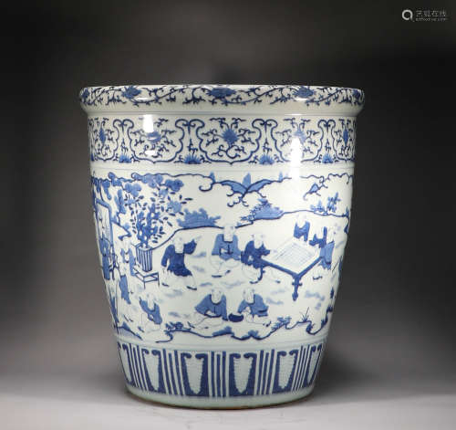 Qing Dynasty, blue and white figure story, silk VAT