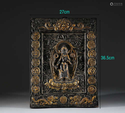 Qing Dynasty, stone painted Buddha hanging screen