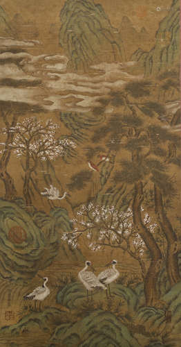 Xu Chongju, flowers and birds, silk scroll