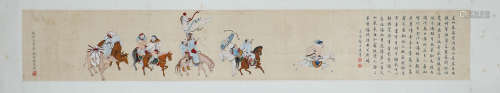 Yuming, horse riding and hunting, silk scroll