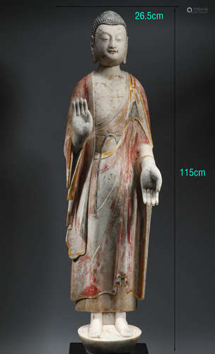 During the Northern Wei Dynasty, white marble painted Buddha...