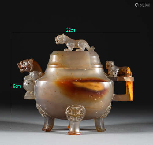 Han Dynasty, agate auspicious beast stove