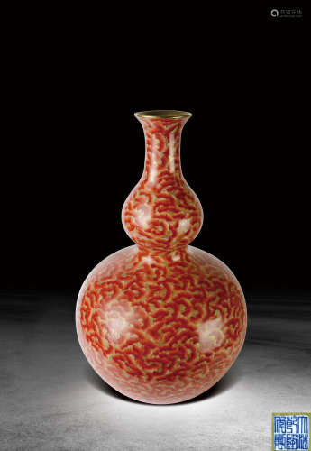 清 乾隆珐琅彩礬紅鎏金百福葫蘆瓶
