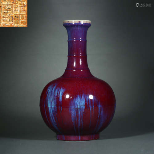 Qing Dynasty,Ji-Red Glaze Kiln Changed Long-necked Bottle