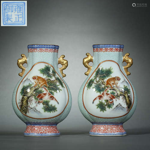 Qing Dynasty,Famille Rose Open Window Beast Pattern Apprecia...