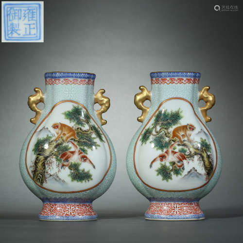 Qing Dynasty,Famille Rose Open Window Beast Pattern Apprecia...