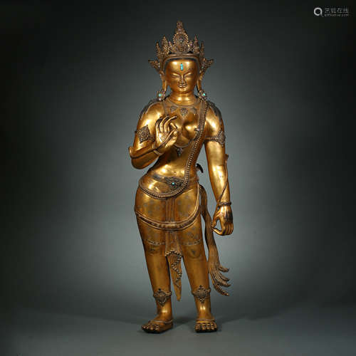 Ming Dynasty,Bronze Gilt Buddhisattva Statue