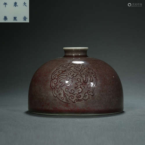 Qing Dynasty,Cowpea Red Dark Carved Taibai Zun