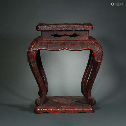 Qing Dynasty,Carved Lacquer Square Table