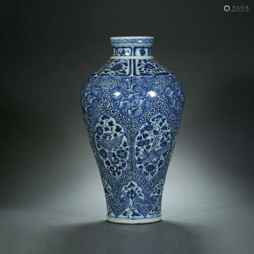Yuan Dynasty,Blue and White Phoenix Pattern Bottle