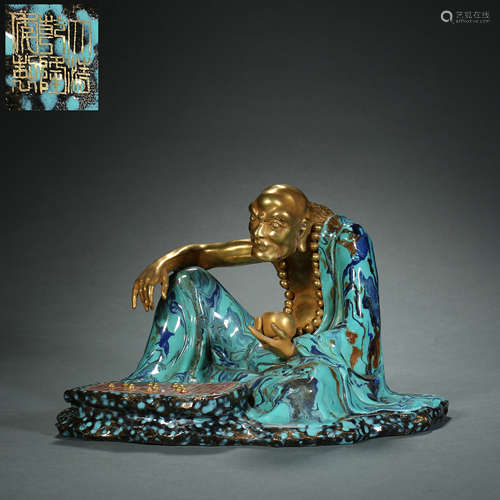 Qing Dynasty,Enamel Painted Arhat Statue