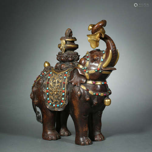Qing Dynasty,Bronze Gilt Peaceful Elephant Ornament