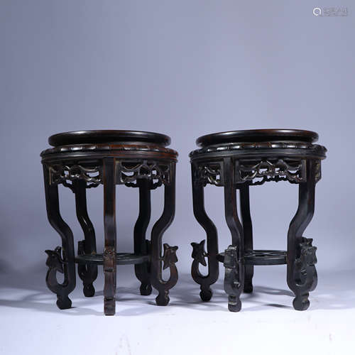 Qing Dynasty,Red Sandalwood Flower Platform(a Pair)