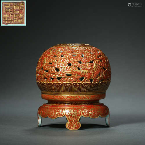 Qing Dynasty,Qianlong Enamel Rouge-red Aromatherapy