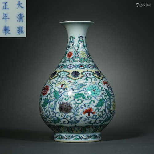 Qing Dynasty,Doucai Jade Pot Spring Bottle