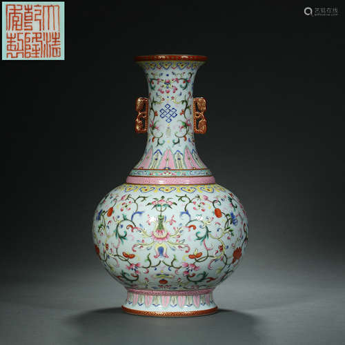 Qing Dynasty,Famille Rose Flower Pattern Binaural Bottle