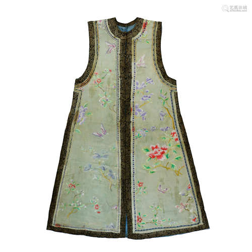 Qing Dynasty,Snow Blue Silk Embroidered Flower Pattern Jacke...