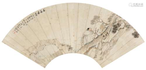 钱慧安（1833～1911） 1881年作 名在丹台图 扇页 设色纸本