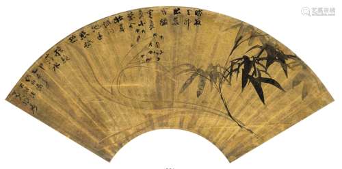 张大千（1899～1983） 1935年作 墨竹水仙图 扇页 设色泥金纸本