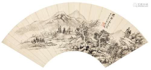 吴滔（1840～1895） 1894年作 山居图 扇页 水墨纸本
