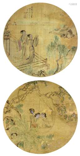 王素（1794～1877） 人物二帧 扇页（二帧） 泥金绢本