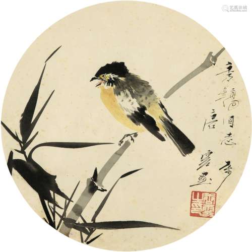 唐云（1910～1993） 竹雀图 镜片 设色纸本