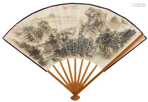 王二水（1870～1948） 1926年作 秋江静远图 成扇 设色纸本
