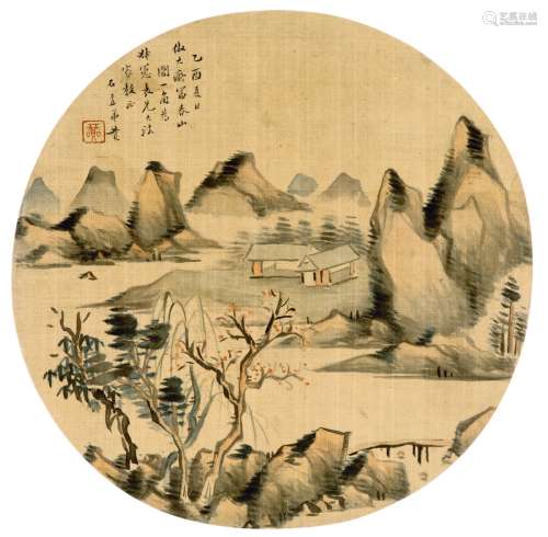 胡义赞（1831～1897后） 1885年作 为张度作富春山图 扇页 设色绢本