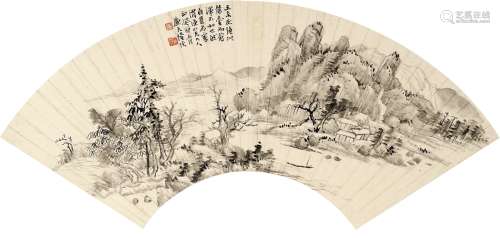 陆恢（1851～1920） 1903年作 水村图 扇页 水墨纸本