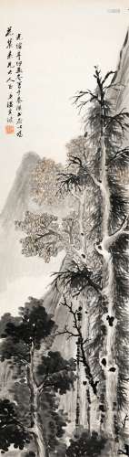 温其球（1862～1941） 1891年作 层林高树图 立轴 设色纸本