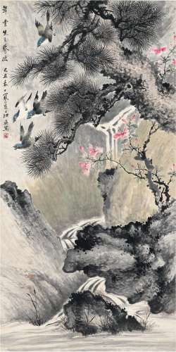 江寒汀（1904～1963） 1949年作 清泉古松图 立轴 设色纸本