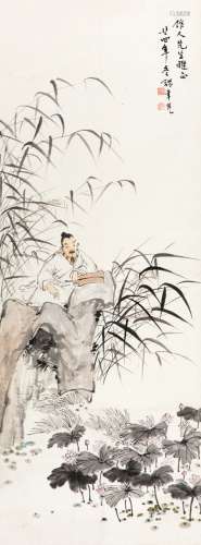 张聿光（1885～1968） 1935年作 荷塘清赏图 立轴 设色纸本