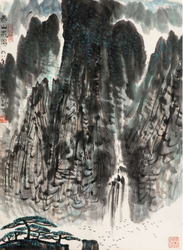 黄养辉（1911～2001） 1998年作 泰山飞瀑图 立轴 设色纸本