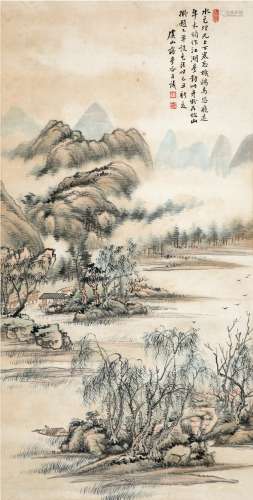 蒋梦谷（1905～1986） 1949年作 水色烟光图 立轴 设色纸本
