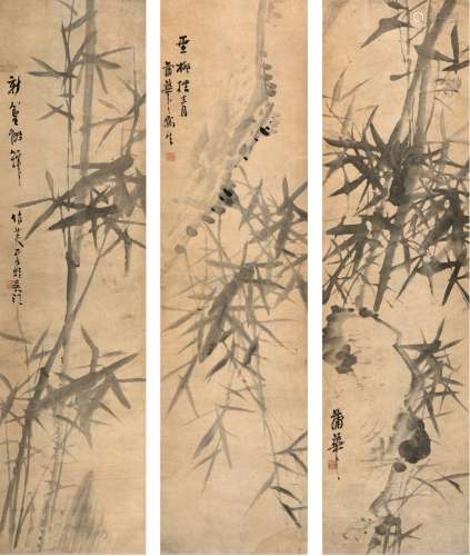 蒲华（1832～1911） 墨竹三屏 三屏 水墨纸本