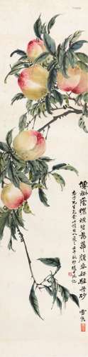 赵士鸿（1879～1950后） 1942年作 寿桃图 立轴 设色纸本