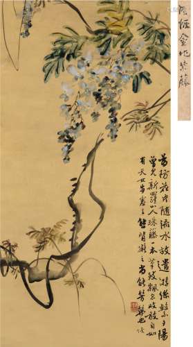 陆恢（1851～1920） 紫藤图 立轴 设色泥金纸本