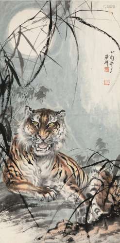 蔡鹤洲（1911～1971） 1945年作 虎 立轴 设色纸本
