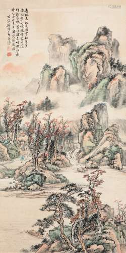 樊浩霖（1885～1962） 1945年作 秋山访友图 立轴 设色纸本