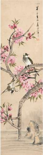 朱偁（1826～1900） 花枝栖禽图 立轴 设色纸本