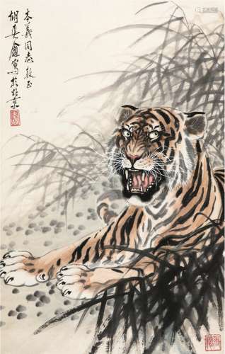 胡爽盦（1916～1988） 虎威图 立轴 设色纸本