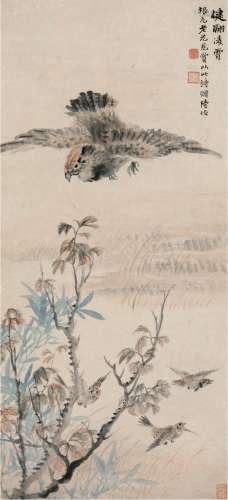 陆恢（1851～1920） 健翮凌霄图 镜片 设色纸本