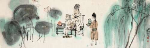 韩硕（1945～  ） 2004年作 荷塘读书图 镜片 设色纸本