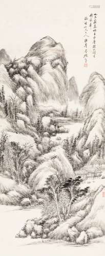 顾麟士（1865～1930） 1929年作 溪山读书图 立轴 水墨纸本