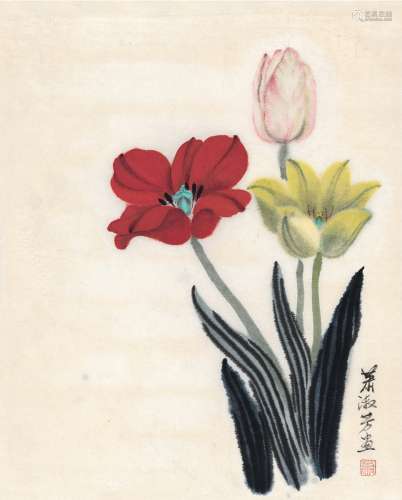萧淑芳（1911～ 2005） 花卉 画心 设色纸本