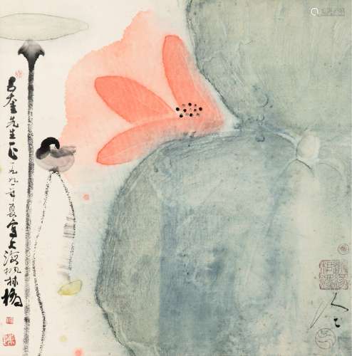 陈家泠（1937～ ） 1991年作 荷花 镜片 设色纸本