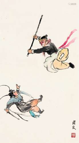 关良（1900～1986） 孙悟空三打白骨精 镜片 设色纸本