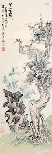 张石园（1899～1959） 1939年作 百寿图 立轴 设色纸本