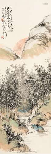 汪吉麟（1871～1960） 1947年作 幽竹图 立轴 设色纸本