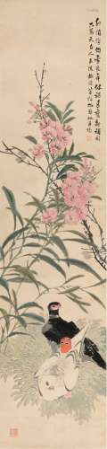 舒浩（1841～1901） 花枝飞奴图 立轴 设色纸本